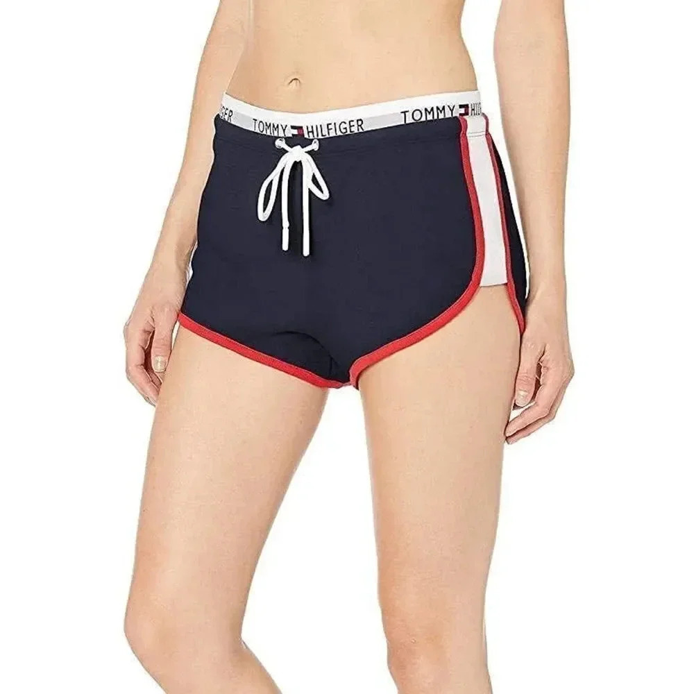 TOMMY HILFIGER DRAWSTRING LOGO WAISTBAND LOUNGE SHORTS SIZE SMALL DARK GREY